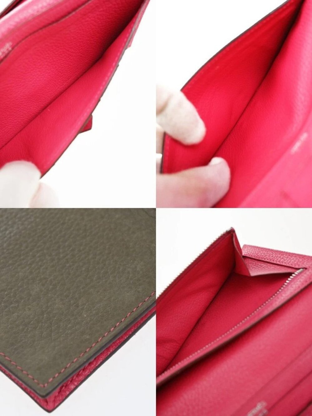 HERMES Bearn Bicolor Long Bifold Wallet Leather Brown Pink 80RP164 - Picture 11 of 16